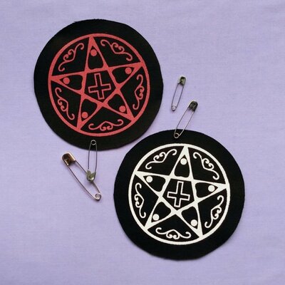 Ouija planchette pentagram symbol satanic goth sew-on patches - Thumbnail 4