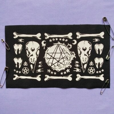 Crow skulls & bones necronomicon horror goth sew-on patches - Thumbnail 5