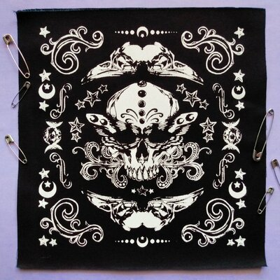 Skull with moth wings & crow skulls goth punk sew-on patches - Thumbnail 5