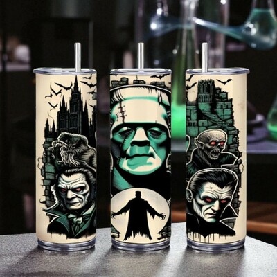 Frankenstein's monster universal monsters gothic castle, nostalgia, 20oz tumbler - free delivery 