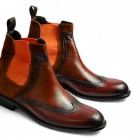 Crafted Leather Classic Men Brown Patina Suede Leather Chelsea Dress Boot - Thumbnail 1