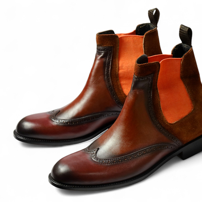 Crafted leather classic men brown patina suede leather chelsea dress boot