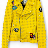 Crafted Leather New Handmade Men's Punk Style Yellow Studded Adorable Leather Jacket - Thumbnail 1