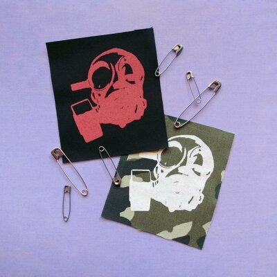 Gas mask cyberpunk sew-on patches (red & camouflage version)