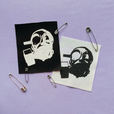 Gas mask cyberpunk sew-on patches (black & white version)