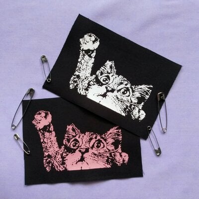 Playful cat kawaii punk sew-on patches