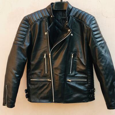 Crafted leather men's motorcycle genuine lambskin leather jacket black slim fit biker jacket 