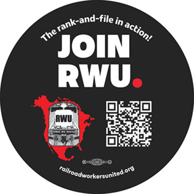 Sticker: "join rwu - the rank & file in action!"
