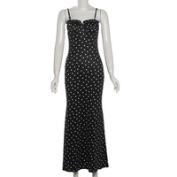 French style slim backless polka dot suspender dress - Thumbnail 1