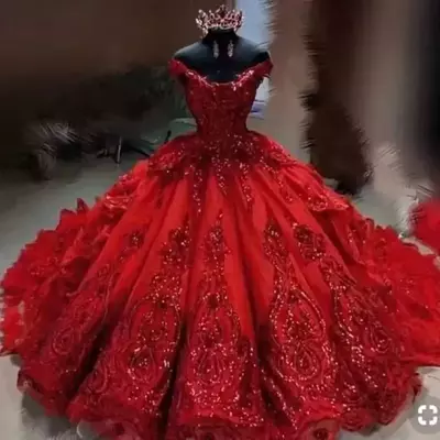 Dark Red Quinceanera Dresses Off the Shoulder Straps Sparkly Sequins Applique Ruffles Tiered Sweet 16 Birthday Party Ball Gowns Custom Made