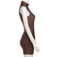 Temperament high collar solid color pleated hip dress - Thumbnail 3