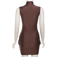Temperament high collar solid color pleated hip dress - Thumbnail 4