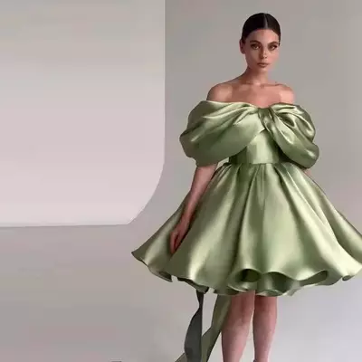 Arabic puffy sleeves homecoming dresses knee length short prom formal party gowns off the shoulder cocktail evening wear custom made