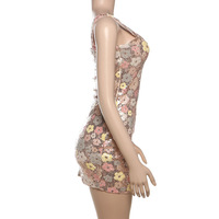 Fashionable and sexy slim-fit square-neck sequined hip-wrapped slit dress - Thumbnail 4