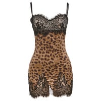 Sexy leopard print slim backless lace patchwork suspender dress - Thumbnail 1