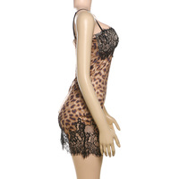 Sexy leopard print slim backless lace patchwork suspender dress - Thumbnail 3