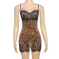 Sexy leopard print slim backless lace patchwork suspender dress - Thumbnail 5