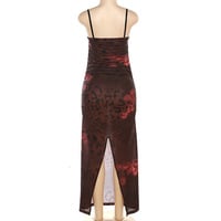 Fashionable suspender slim retro printed slit hip-hugging dress - Thumbnail 1