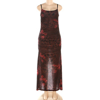 Fashionable suspender slim retro printed slit hip-hugging dress - Thumbnail 4