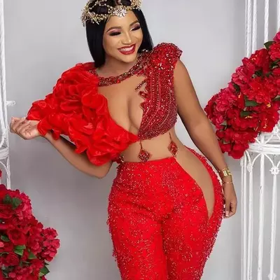 Aso ebi jumpsuit with wrap red prom dresses crystals pant suit ruffle party second reception gowns plus size evening dress