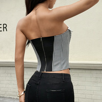 Retro Plaid Herringbone Diamond Waist Cotton Vest Contrast Color Top - Thumbnail 2