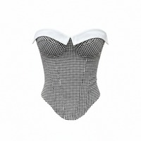 Retro Plaid Herringbone Diamond Waist Cotton Vest Contrast Color Top - Thumbnail 4