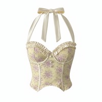 Sexy ruffled printed backless halter neck steel ring fishbone vest - Thumbnail 4