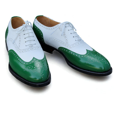 Crafted leather classic green white leather wingtip oxford lace up dress shoes - Thumbnail 2