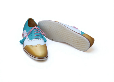 Crafted Leather Handmade Classic Tri Tone Leather Brogue Wingtip Oxford Lace up Dress Shoes