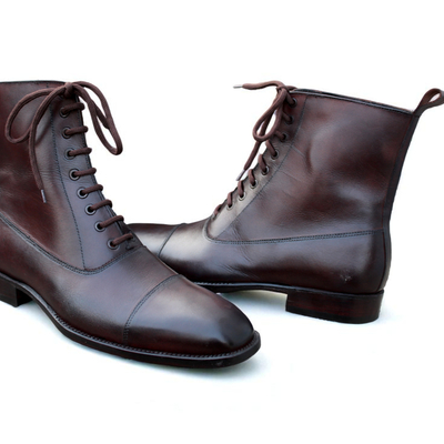  crafted leather dark brown classic handmade ankle high lace up boot