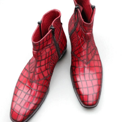 Crafted leather classic bespoke shoes red crocodile/alligator strap jodhpur dress boot