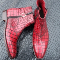 Crafted Leather Classic Bespoke Shoes Red Crocodile/Alligator Strap Jodhpur Dress Boot - Thumbnail 2
