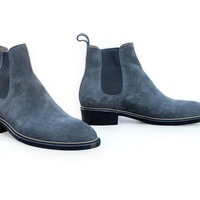Crafted Leather Classic Gray Suede Leather Chelsea Boot - Thumbnail 1