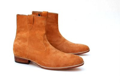 Crafted Leather Classic Handmade Tan Suede Leather Side Zipper Jodhpur Boot