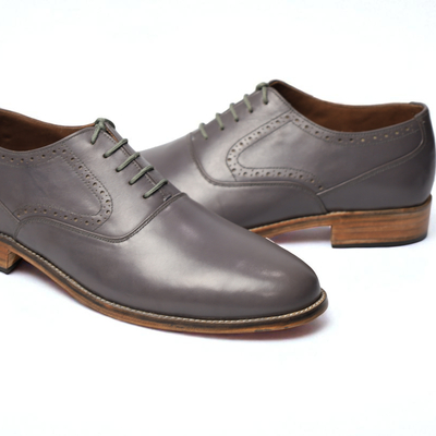 Crafted leather classic gray leather oxford lace up dress shoes - Thumbnail 1