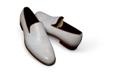Crafted Leather Classic White Crocodile Moccasin Loafer Dress Shoes