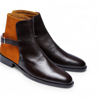 Crafted leather classic dark brown suede leather buckle strap jodhpur boot