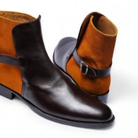 Crafted Leather Classic Dark Brown Suede Leather Buckle Strap Jodhpur Boot - Thumbnail 1