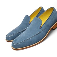 Crafted Leather Classic Blue Suede Leather Moccasin Loafers Dress Shoes - Thumbnail 1