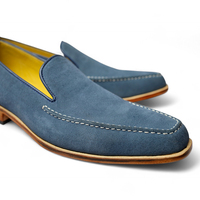 Crafted Leather Classic Men Blue Suede Leather Moccasin Loafers Dress Shoes - Thumbnail 2