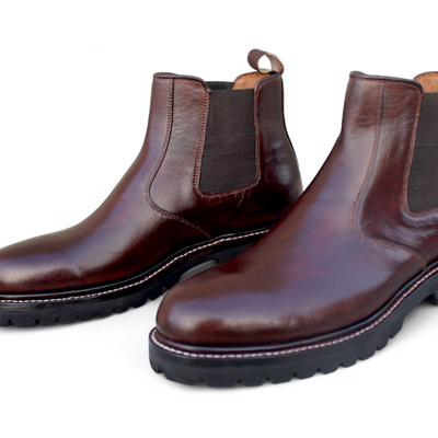 Crafted leather handmade men dark brown leather chelsea dress boot