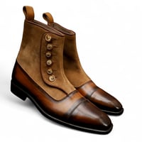 Crafted Leather Classic Men Brown Patina and Brown Suede Ankle High Button Boot - Thumbnail 1