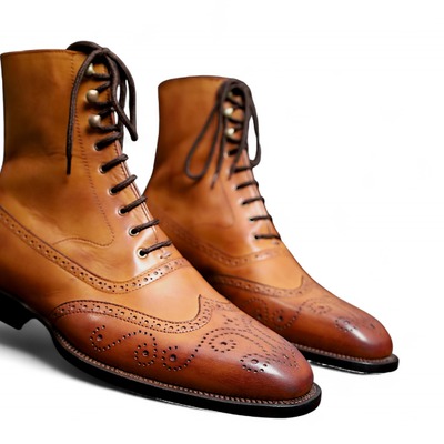 Crafted leather classic dress shoes brown leather wingtip ankle high boot