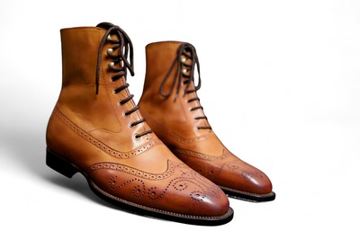 Crafted Leather Classic Dress Shoes Brown Leather Wingtip Ankle High Boot