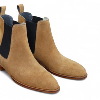 Crafted leather handmade men beige suede leather chelsea boot