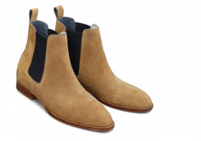 Crafted Leather Handmade Men Beige Suede Leather Chelsea Boot