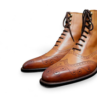 Crafted Leather Classic Dress Shoes Brown Leather Wingtip Ankle High Boot - Thumbnail 1