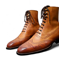 Crafted Leather Classic Dress Shoes Brown Leather Wingtip Ankle High Boot - Thumbnail 2