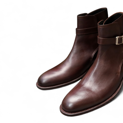 Crafted leather handmade brown leather buckle strap jodhpur boot