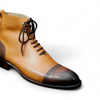 Crafted Leather Bespoke Dress Shoes Tan Dark Brown Leather Ankle High Lace up Boot - Thumbnail 1